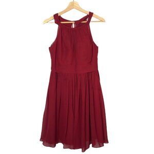 Azazie Red Short Bridesmaids Chiffon Skirt High Halter Neck Dress 6